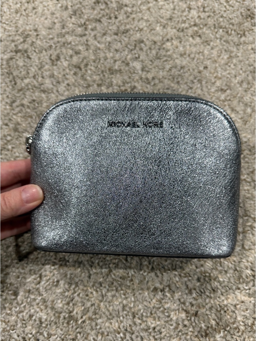 Michael Kors Small Metallic Silver Cosmetic Bag